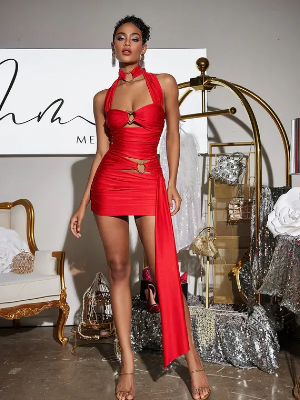 Dresses|Mini Dresses*Mew Mews Fashion Motoko Halterneck Heart Satin Mini Dress
