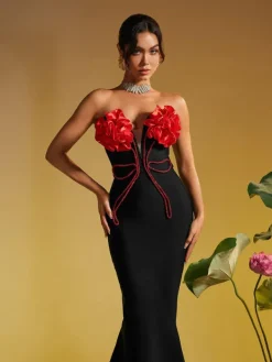 Dresses|Maxi Dresses*Bandage Musay Strapless Flower Crystal Maxi Dress