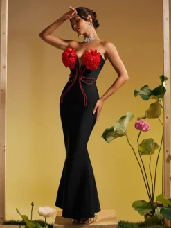 Dresses|Maxi Dresses*Bandage Musay Strapless Flower Crystal Maxi Dress