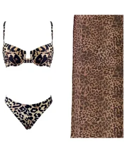 Bikini Sets|Swimwear*Mew Mews Fashion Myxal Spaghetti Leopard Bikini Three Piece Set