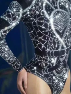 Bodysuits|Tops*Embellishment Myxandor High Neck Rhinestone Bodysuit