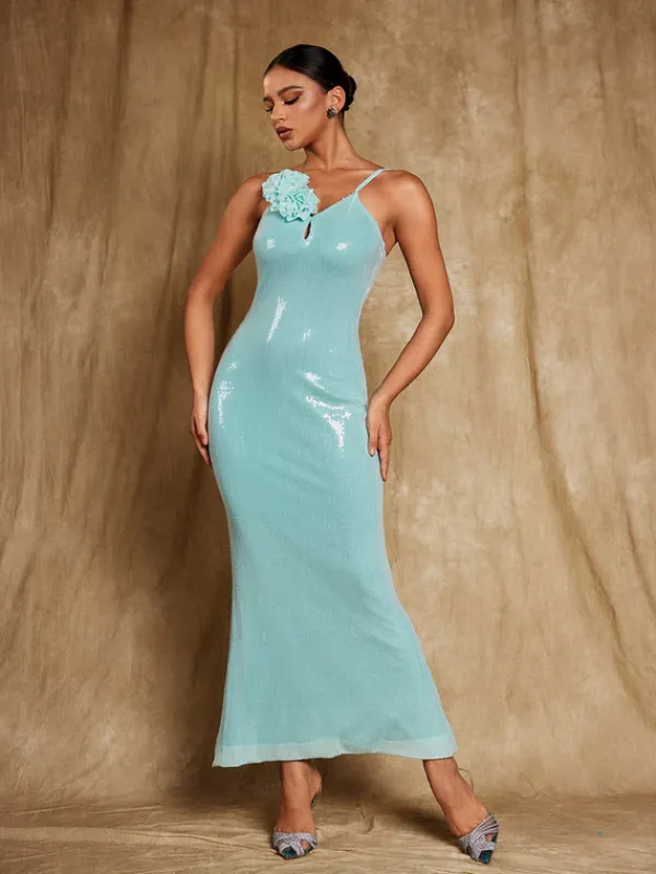 Dresses*Mew Mews Fashion Nadiya Spaghetti Flower Sequin Maxi Dress