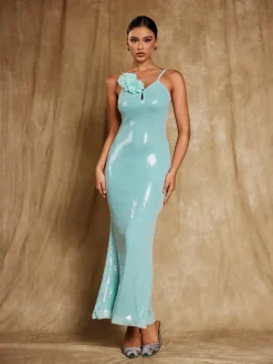 Dresses*Mew Mews Fashion Nadiya Spaghetti Flower Sequin Maxi Dress
