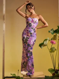 Dresses|Maxi Dresses*Mew Mews Fashion Nakoa Strapless Sequin Embroidered Maxi Dress