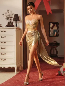 Sets & Co-ords|Embellishment*Embellishment O/S Nashira Sequin Embroidered Draped Skirt Set