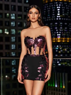 Sets & Co-ords|Embellishment*Embellishment O/S Nasir Strapless Metallic Dress Set