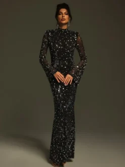 Dresses|Maxi Dresses*Mew Mews Fashion Natalja Long Sleeve Crystal Mesh Dress