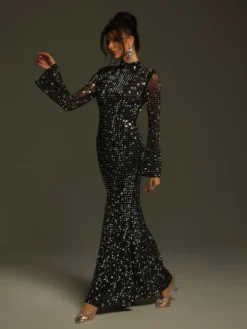 Dresses|Maxi Dresses*Mew Mews Fashion Natalja Long Sleeve Crystal Mesh Dress