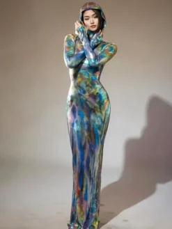 Embellishment|Dresses*Embellishment Nebraska Ombre Long Sleeve Hooded Maxi Dress In Blue