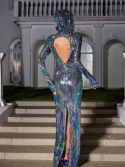 Embellishment|Dresses*Embellishment Nebraska Ombre Long Sleeve Hooded Maxi Dress In Blue