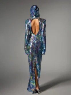 Embellishment|Dresses*Embellishment Nebraska Ombre Long Sleeve Hooded Maxi Dress In Blue