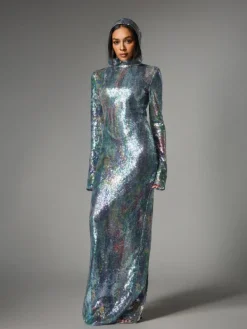 Embellishment|Dresses*Embellishment Nebraska Ombre Long Sleeve Hooded Maxi Dress In Light Blue