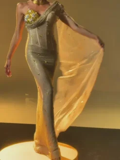 Embellishment|Dresses*Embellishment Nebulae One Shoulder Rhinestone Maxi Dress