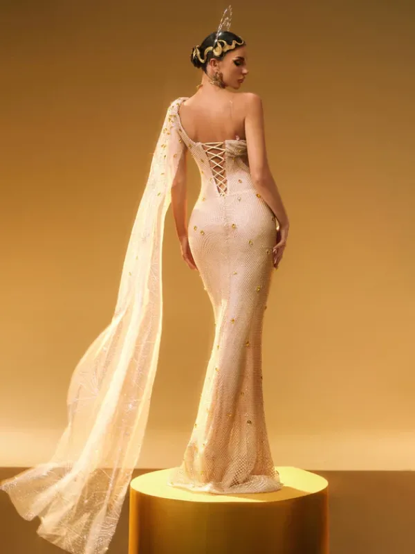 Embellishment|Dresses*Embellishment Nebulae One Shoulder Rhinestone Maxi Dress