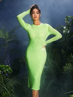 Dresses|Midi Dresses*Mew Mews Fashion Neriah Crystal Embellished Midi Dress In Green