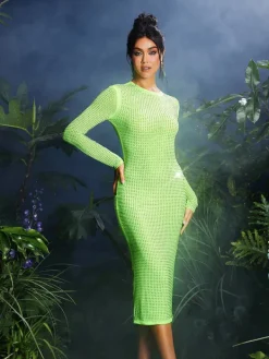 Dresses|Midi Dresses*Mew Mews Fashion Neriah Crystal Embellished Midi Dress In Green