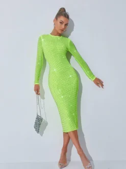 Dresses|Midi Dresses*Mew Mews Fashion Neriah Crystal Embellished Midi Dress In Green