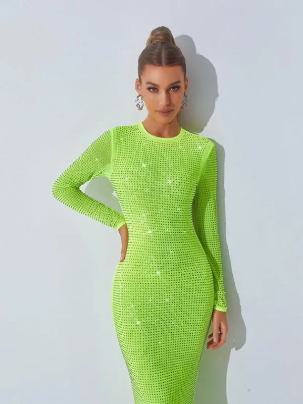 Dresses|Midi Dresses*Mew Mews Fashion Neriah Crystal Embellished Midi Dress In Green