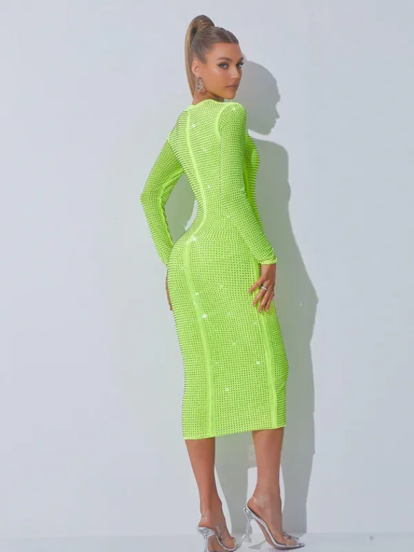 Dresses|Midi Dresses*Mew Mews Fashion Neriah Crystal Embellished Midi Dress In Green