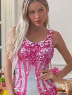 Bodysuits|Tops*Embellishment Nero Seashell Rhinestone Bodysuit In Pink