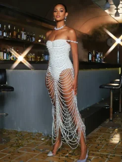 Dresses|Maxi Dresses*Mew Mews Fashion O/S Nicola Pearl Fringe Maxi Dress