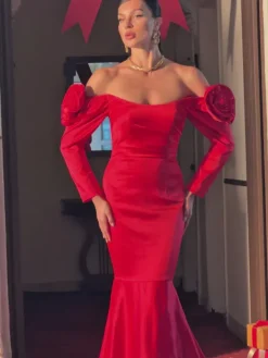 Dresses|Maxi Dresses*Mew Mews Fashion Nilsson Off Shoulder Flower Satin Maxi Dress
