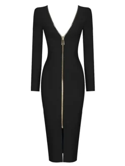 Dresses|Midi Dresses*Bandage Nina Plunge Reversible Midi Dress In Black