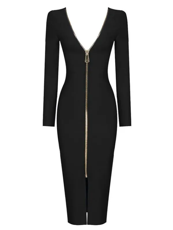 Dresses|Midi Dresses*Bandage Nina Plunge Reversible Midi Dress In Black