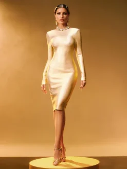 Dresses|Midi Dresses*Bandage Nina Printed Plunge Reversible Midi Dress In Gold