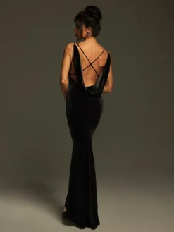 Dresses|Maxi Dresses*Mew Mews Fashion Nketiah Plunge Neck Flower Velvet Maxi Dress