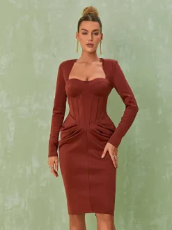 Dresses|Midi Dresses*Mew Mews Fashion Noelani Long Sleeve Corset Midi Dress