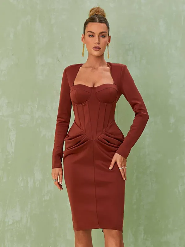 Dresses|Midi Dresses*Mew Mews Fashion Noelani Long Sleeve Corset Midi Dress