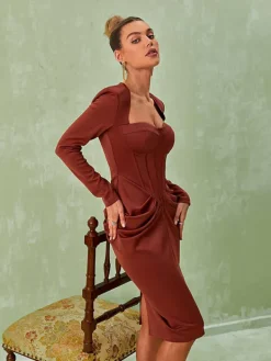 Dresses|Midi Dresses*Mew Mews Fashion Noelani Long Sleeve Corset Midi Dress