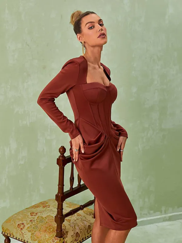 Dresses|Midi Dresses*Mew Mews Fashion Noelani Long Sleeve Corset Midi Dress