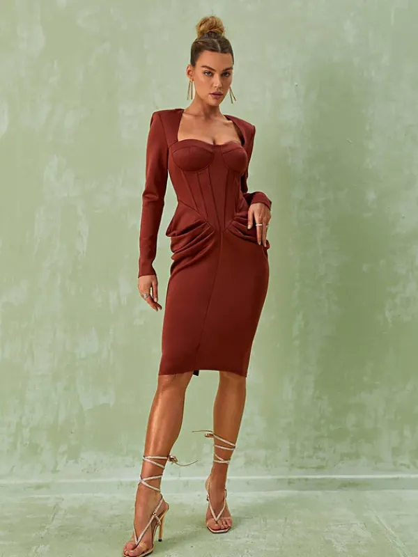 Dresses|Midi Dresses*Mew Mews Fashion Noelani Long Sleeve Corset Midi Dress