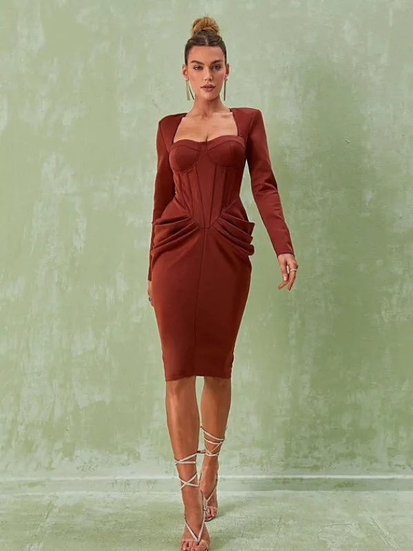 Dresses|Midi Dresses*Mew Mews Fashion Noelani Long Sleeve Corset Midi Dress