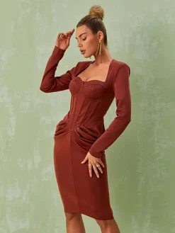 Dresses|Midi Dresses*Mew Mews Fashion Noelani Long Sleeve Corset Midi Dress