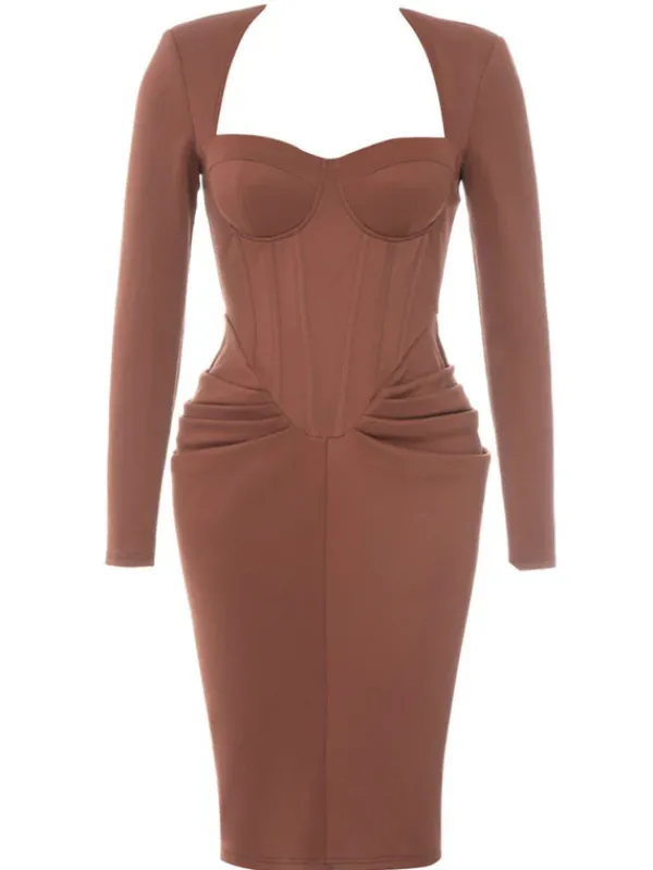 Dresses|Midi Dresses*Mew Mews Fashion Noelani Long Sleeve Corset Midi Dress