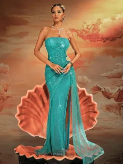 Embellishment|Dresses*Lu Yili Norbert Strapless Ruched Split Maxi Dress