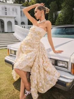 Dresses|Midi Dresses*Mew Mews Fashion Nyviera Strapless Flower Midi Dress