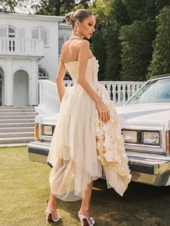 Dresses|Midi Dresses*Mew Mews Fashion Nyviera Strapless Flower Midi Dress