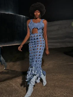 Dresses|Maxi Dresses*Mew Mews Fashion Nyx Circle Cutout Fringe Denim Maxi Dress
