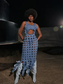 Dresses|Maxi Dresses*Mew Mews Fashion Nyx Circle Cutout Fringe Denim Maxi Dress
