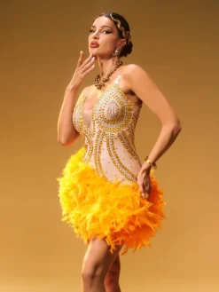 Embellishment|Dresses*Embellishment Nyxie Rhinestone Feather Trimmed Mini Dress