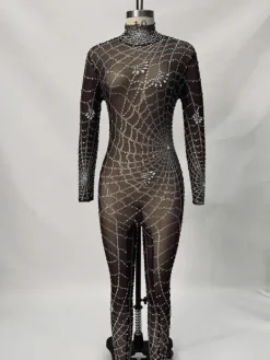 Jumpsuits & Romper|Embellishment*Embellishment Octavia Cobweb Print Embellished Jumpsuit In Chocolate
