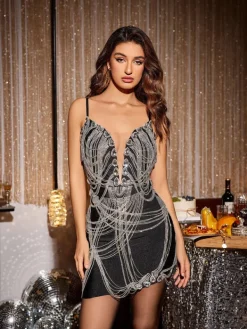 Dresses|Mini Dresses*Bandage Odila Crystal Chain Embellished Dress