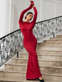 Dresses|Maxi Dresses*Mew Mews Fashion Ofir V Neck Ruched Maxi Dress In Wine