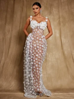 Dresses|Maxi Dresses*Jiu Bajia O/S Oksana Spaghetti Flower Corset Maxi Dress In White