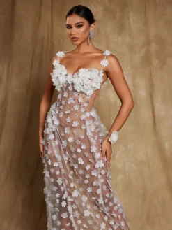 Dresses|Maxi Dresses*Jiu Bajia O/S Oksana Spaghetti Flower Corset Maxi Dress In White