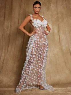 Dresses|Maxi Dresses*Jiu Bajia O/S Oksana Spaghetti Flower Corset Maxi Dress In White